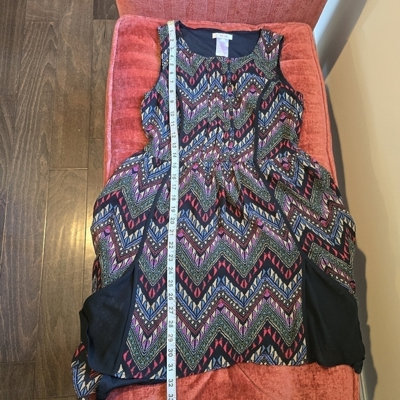 Esley Multicolor Chevron Sleeveless Fit & Flare Asymmetrical Hem Dress Sz. S - Picture 9 of 10